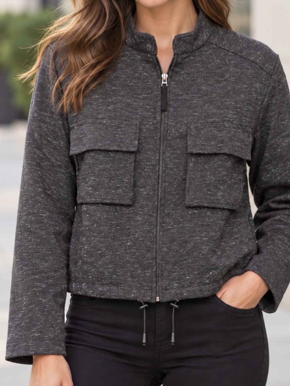 Max Studio London Charcoal Heather Utility Jacket